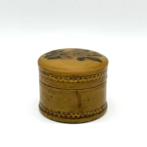 Vintage Bakelit? Schmuckkästchen rund Decoupage gelb Filz gefüttert Deckel - Bild 1 von 6