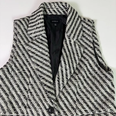 Chaleco Largo Evereve Para Mujer L Negro Blanco Tweed Textura Clásico Negocios Informal Foto 1 de 4