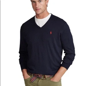 Polo by Ralph Lauren Men's Navy V-Neck Sweater Pima Cotton XLT - Picture 1 of 5