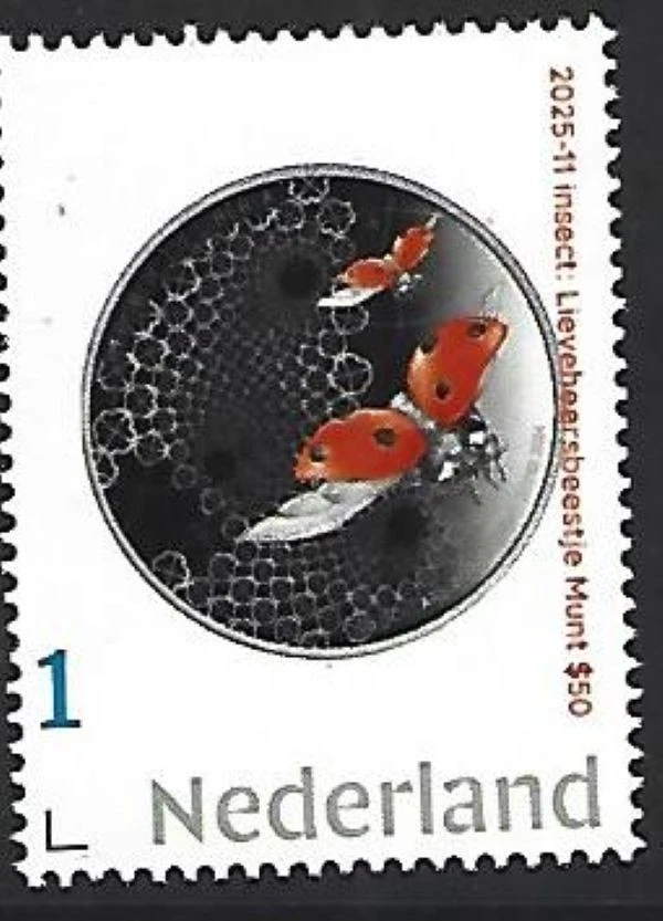 Netherlands 2025-11  Insect: Ladybird  coin on stamp mnh/postfris u - Image 1 of 1