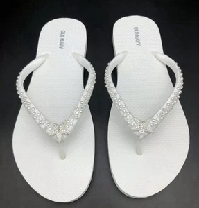 White Satin Bridal Starfish Flip Flops White Wedding Flip Flops Women Size 7 - Picture 1 of 5