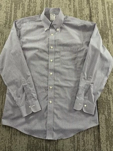 Brooks Brothers Hemd Herren 15,5 34 Blau Pfirsich Tattersall Regent Bügelfrei Supima - Bild 1 von 7