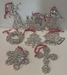 Set Of 8 Lenox Sparkle And Scroll Clear-Crystal Silver Plate Christmas Ornaments - Picture 1 of 15