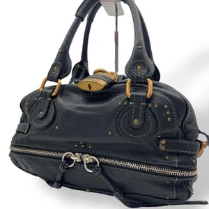 Chloe Paddington Hand Bag Leather Black Padlock Used 43034 - Picture 1 of 10
