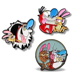 Ren and Stimpy Enamel Metal Badge Brooch Cartoon Pin 90s Nickelodeon Nostalgia - Picture 1 of 5