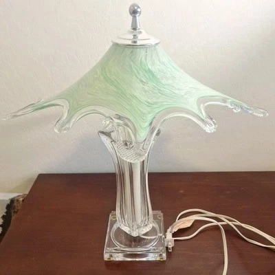 Beautiful Vintage MCM green Murano Glas lamp made in Italy - Image 1 of 4