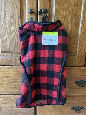 Eddie Bauer Dog Coat Large Buffalo Plaid Black/Red Fleece Lined Jacket 35-65lb - Image 1 of 4