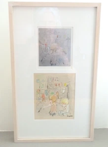 Quadro acquerello inchiostro vintage e figura litografica firmato E. Herron artista elencato - Foto 1 di 12