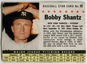 1961 Post Cereal #15 Bobby Shantz New York Yankees - Picture 1 of 2