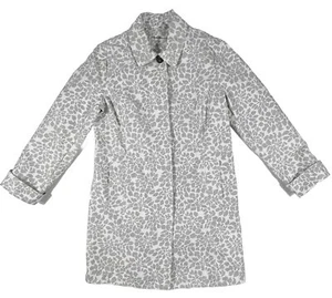 EDDIE BAUER Womens M Floral Rain Trench Coat Gray White Waterproof Outdoor - Picture 1 of 13