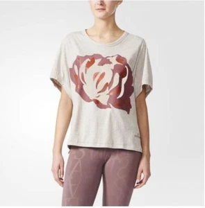 Adidas Stella Mccartney S Beige Graphic Tee Shirt Red Floral Design Short Sleeve - Picture 1 of 8