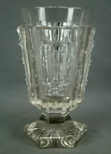 Bohemian Clear Cut Notched Prism Flint Footed Tumbler Spa Glass C. 1850-1860s - Picture 1 of 8