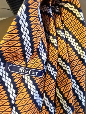 Men's Vintage BRIAR Pride of England Tie Orange Navy And White  - Image 1 of 4
