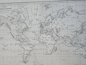 World Chart of Magnetic Curves 1844 Mercator's Projection A&C Black map - Picture 1 of 6