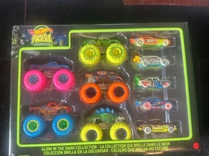 SEALED👉🏻 Hot Wheels Monster Trucks Glow in The Dark Collection Pack Of 10 - Picture 1 of 2