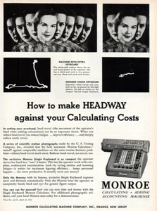 1953 Monroe Adding Machines: Headway Calculating Costs Vintage Print Ad - Picture 1 of 1
