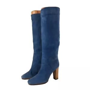 Sergio Rossi Women's VTG made in I Italy Blue Suede Knee High Boots EU35 US4,5 - Picture 1 of 10