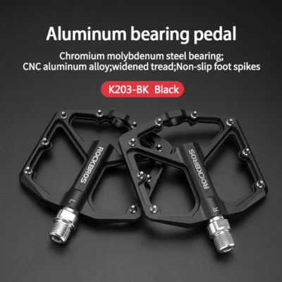 ROCKBROS Aluminum Alloy Bearing Pedals Bicycle Waterproof Wide Flat 9/16" 2Pcs - Image 1 of 4