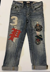 Polo Ralph Lauren Distressed Skinny Girl Patched Denim Blue Jeans Size 4-4t - Picture 1 of 18