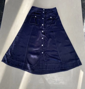 Ganni Blue Heavy Viscose-Satin A-line Midi Polka-Dot Skirt. M - Picture 1 of 8