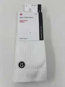Lululemon Daily Stride Ribbed Crew Socks 3 Pack Women’s Large 9-11 White - Picture 1 of 4