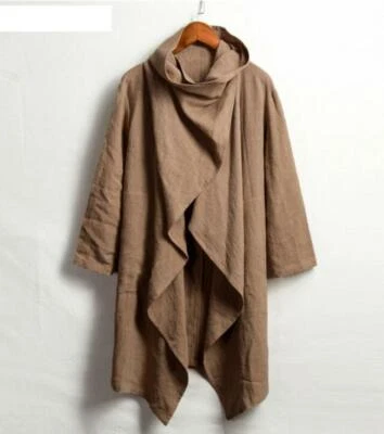 Men Retro Chinese Style Linen Mid-length Tang Hanfu Coat Flax Cardigan Jackets - Image 1 of 4