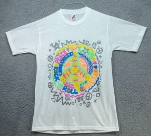 SINGLE STITCH T Shirt Medium Jerzees Peace Love Rock N Roll Retro USA Vintage - Picture 1 of 12