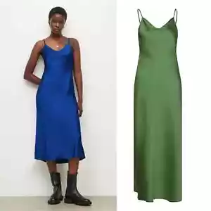All Saints Womens V Neck Midi Slip Dress Bryony Sleeveless Slim Fit Polyester - Picture 1 of 12