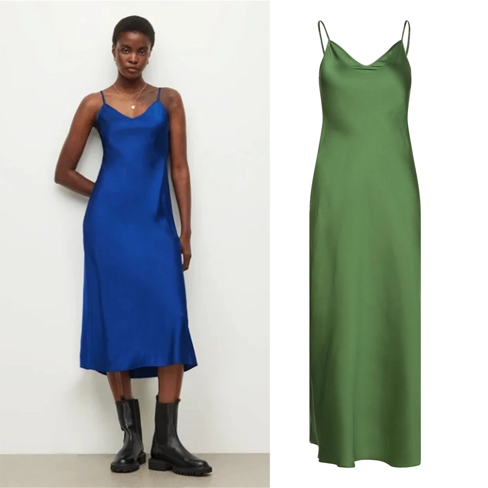 All Saints Womens V Neck Midi Slip Dress Bryony Sleeveless Slim Fit Polyester — 第 1/1 张图片