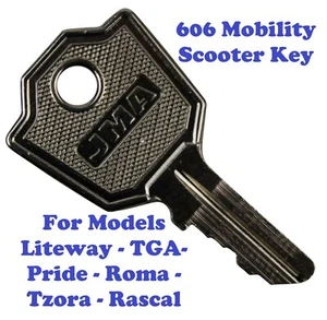 606 Mobility Scooter Ignition Key For Liteway, TGA, Pride, Roma, Rascal, Tzora - Picture 1 of 3
