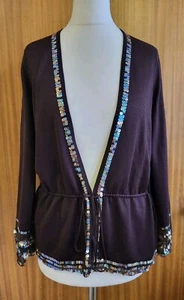 M&S Ladies Brown Sequined With Silk Light Knitted Cardigan. Size M. NEW With Tag - Picture 1 of 20