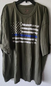 Rothco  Men's 3XL  Black Distressed American Flag Blue Stripe Police T-Shirt - Picture 1 of 3