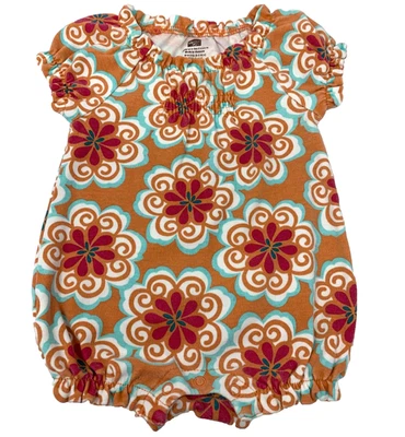 Tea Collection Baby Girls 0-3 Months Orange Floral Bubble Romper - Image 1 of 4