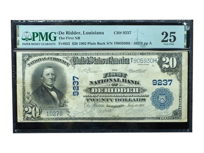 1902 $20 National Bank of De Ridder, LA Ch# 9237 PMG 25! Very Scarce! - Image 1 of 3