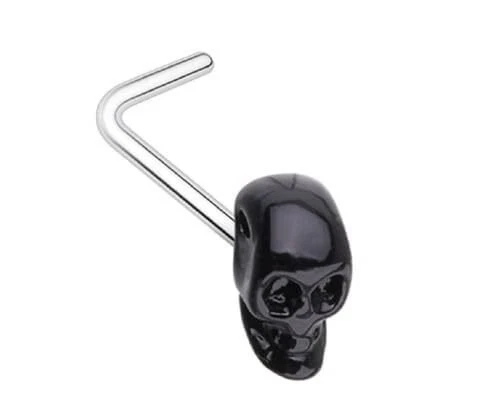 Body Accentz Nose Ring Black 3D Skull Head L-Shape Nose Stud 316L surgical steel - Image 1 of 1