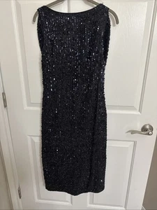 NWT MAC DUGGAL Sequin Drape Back  Sleeveless Mid-Dress in Midnight Navy Size 4 - Picture 1 of 5