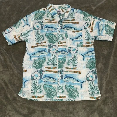 Hook & Tackle Men's Shirt XL Fishing Blue Marlin Tropical Cotton Casual - Image 1 of 4