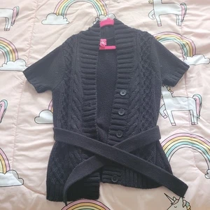 J. Khaki Girl's Black Cardigan Size Medium Five-button with Attached Belt - Picture 1 of 4