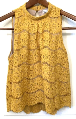 Blusa Top Blusa LOVE FIRE Para Mujer Encaje Floral M Sin Mangas Amarillo Mostaza Boho Foto 1 de 4