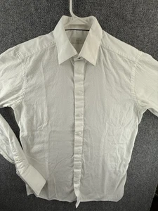 Eton Garrick 16 Cotton Slim Geometric White Pique Shirt Button Up Long Sleeve - Picture 1 of 20