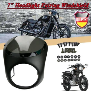 7Zoll Motorrad Scheinwerfer Verkleidung Lampenmaske Für Cafe Racer Honda Schwarz - Picture 1 of 7