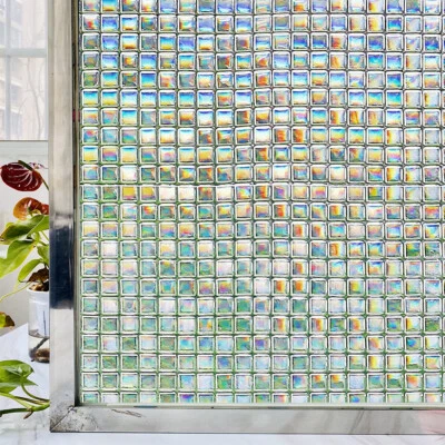 1X Laser Checked Window Film Static Cling Shiny Decorative Glass Sticker Home — 第 1/4 张图片