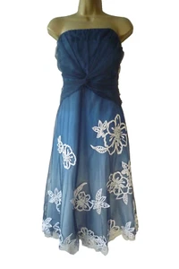 COAST Size 14 16 B38 W32 Blue Floral Embroidered Formal Bandeau Prom Dress - Picture 1 of 15