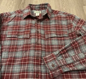 L.L. Bean Chamois Cloth Plaid Shacket Button Gray Red Fit Men’s Medium Tall - Bild 1 von 3