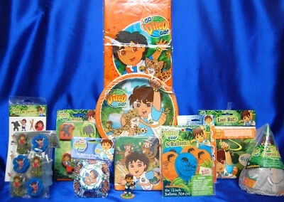 Juego de fiesta Go Diego # 12 platos mantel servilleta globos pegatinas sombreros vela Foto 1 de 4