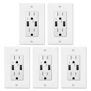 Wall Outlets with USB Ports 3.6A Tamper Resistant Electrical Socket w/Plate 5Pcs - Picture 1 of 12