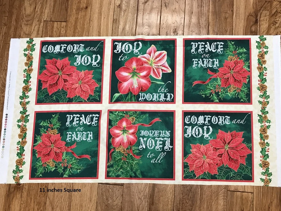 Joy to the World Chritmas Peace Flowers квилтеры хлопчатобумажная тканевая панель - Изображение 1 из 1