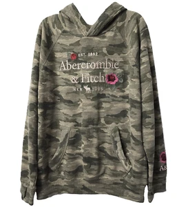 Abercrombie Fitch Embroidered Hoodie Sweatshirt 7 8 Kids Camo Floral Thumb Holes - Picture 1 of 7