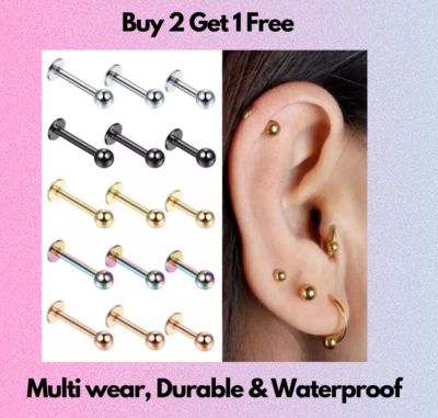 Stud Earrings Flat Back Piercing Clear Gem Tragus Helix Cartilage Labret 6 8 4mm - Image 1 of 4