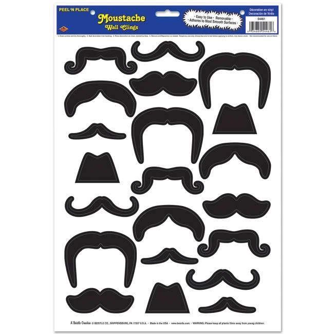 Bigotes negros pelar N lugar 21 por paquete de hojas adhesivo de pared hoja de 12" x 17"  Foto 1 de 1